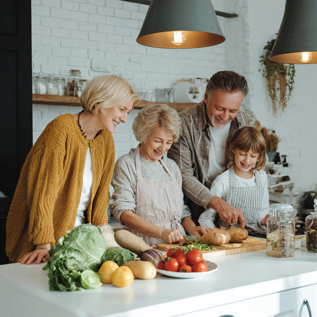 Peaceful Ukrainian senior man sleeping in bed with healthy evening snack on bedside table, comfortable bedroom setting, warm evening light
